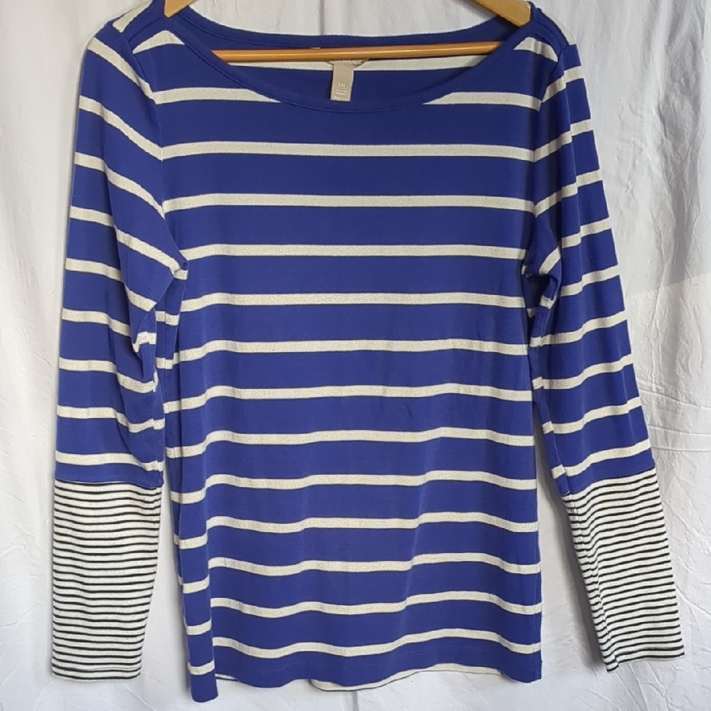 Banana Republic striped Blue black and White Women's Top large - Picture 1 of 7